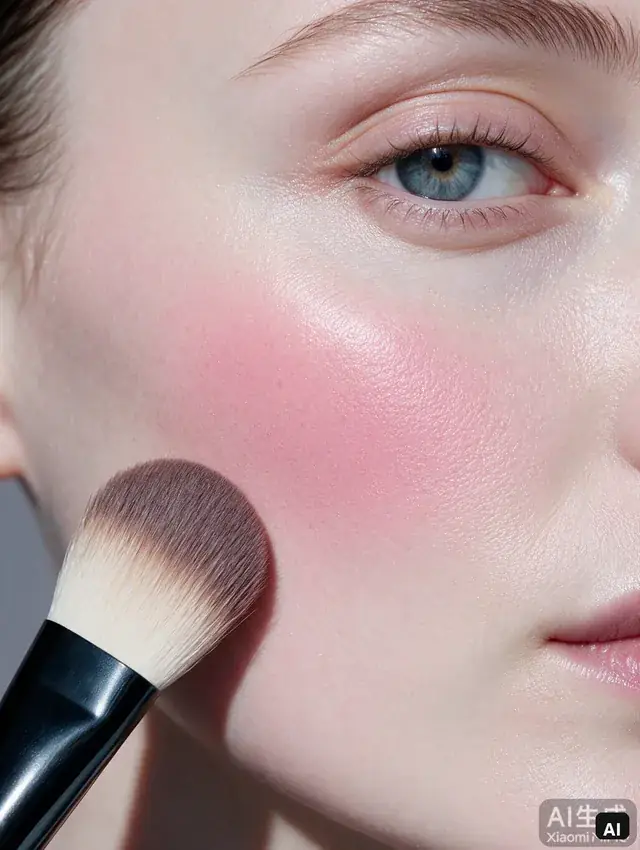 AI editorial cheek close-up on fair cool pink-toned skin with cool pink blush