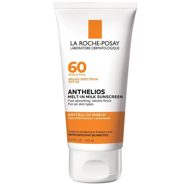 La Roche-Posay Anthelios Melt-In Milk Sunscreen SPF 60, 5.0 fl oz / 150 ml tube.