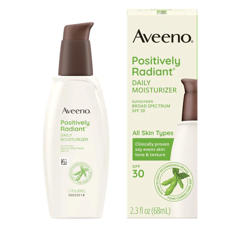 Aveeno Positively Radiant Daily Face Moisturizer with SPF 30 — historical product image; packaging or shade may differ