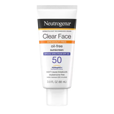 Neutrogena Clear Face Sunscreen SPF 50 — historical product image; packaging or shade may differ