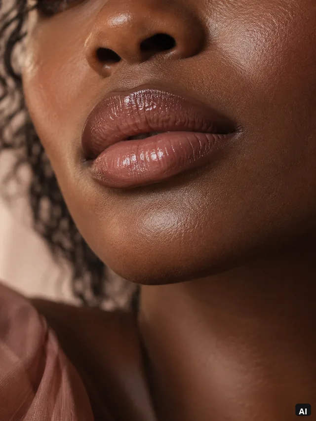 AI editorial close-up of brown lined rose glossy lips